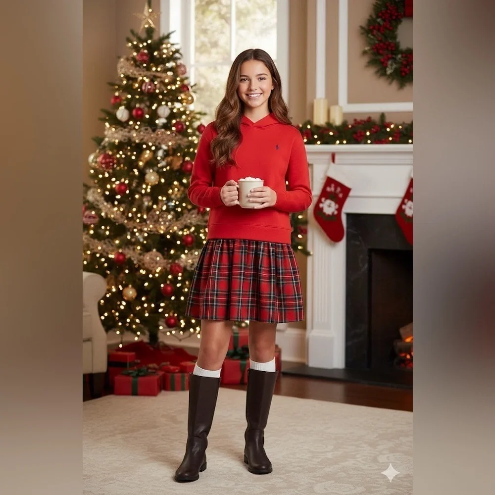 Polo by Ralph Lauren Red Hoodie with Plaid Skirt dress